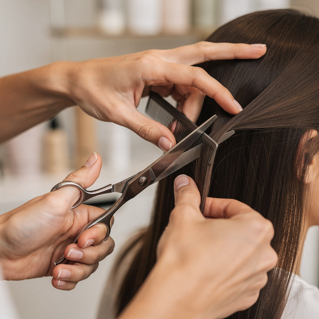 Justo's Beauty Salon client enjoying a professional hair styling service in Santa Barbara, CA