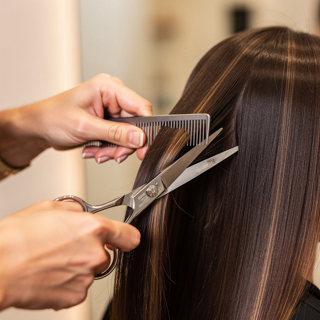 Justo's Beauty Salon professional stylist providing expert hair coloring service in Santa Barbara